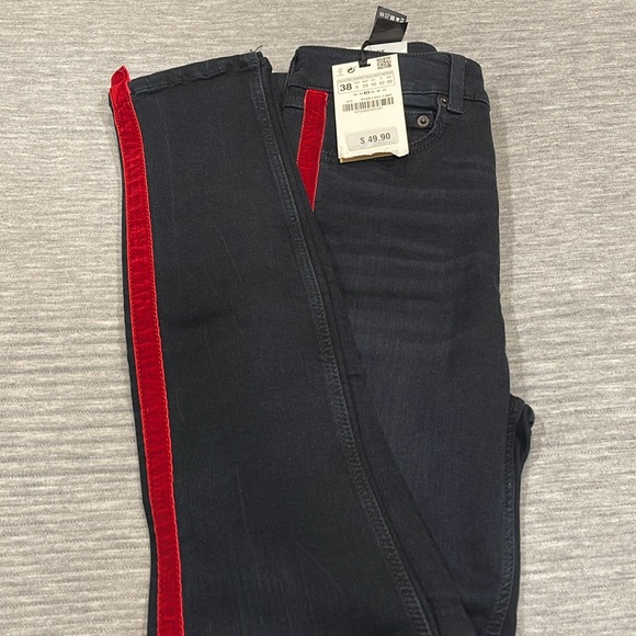 Zara Red Navy Tuxedo Style SCULPTED HIGH RISE TRF SKINNY JEANS New Size 6. - Picture 5 of 7
